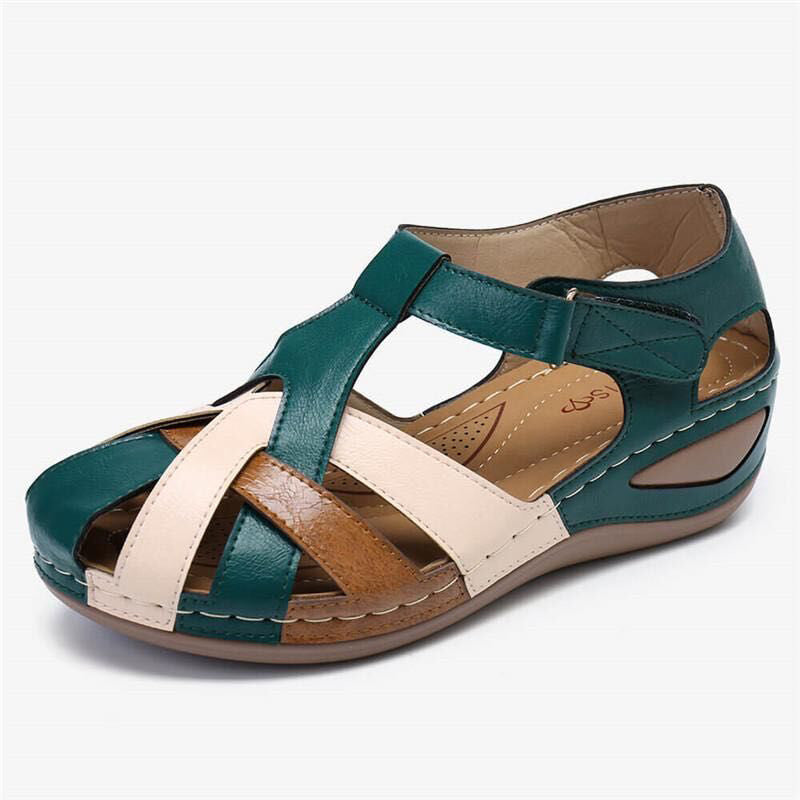 Dame Retro Runde Tå Kryss Spenne Sandaler