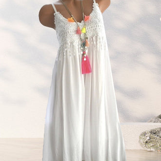 Ensfarget camisole-kjole med blonder