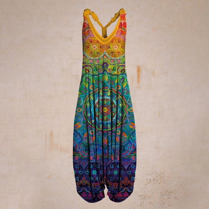 Forhåndssalg-Tanktop jumpsuit med tropisk trykk