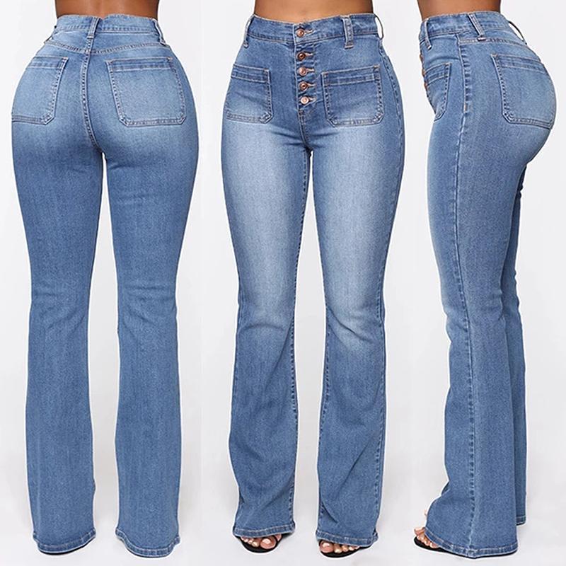 Jeans med høy midje og boot-cut og knapper