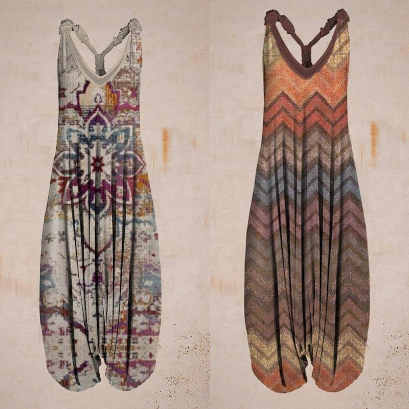 Forhåndssalg-Tanktop jumpsuit med tropisk trykk
