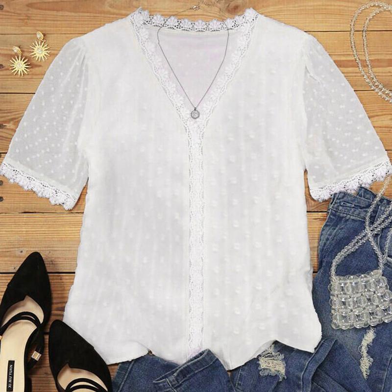 V-hals bluse med engelsk blonde