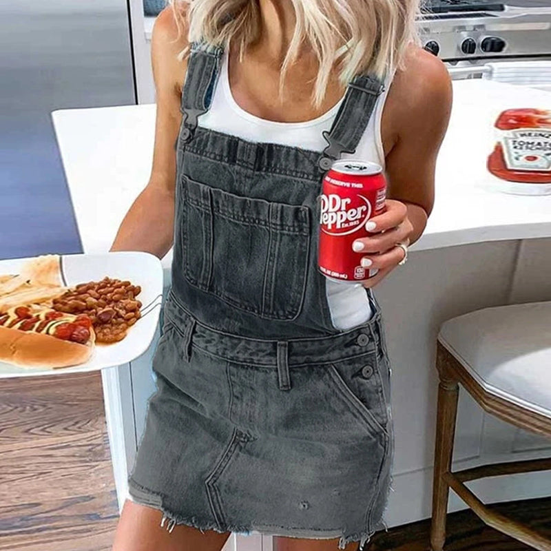 Denim Seleskjørt med Lomme og Spenne