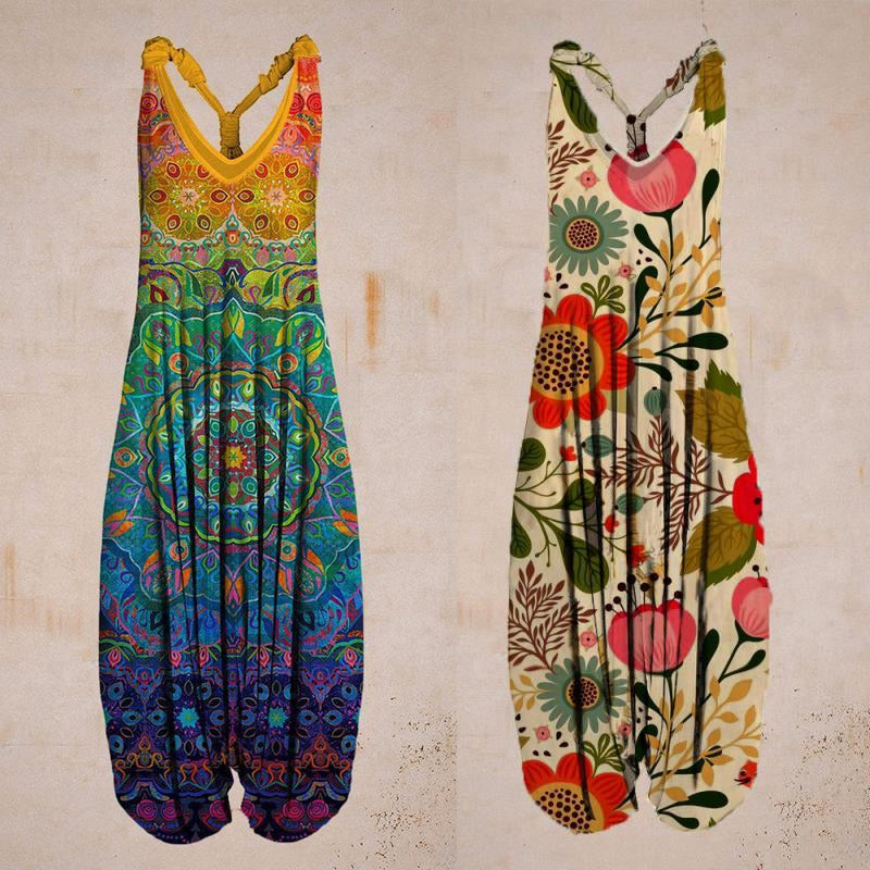 Forhåndssalg-Tanktop jumpsuit med tropisk trykk