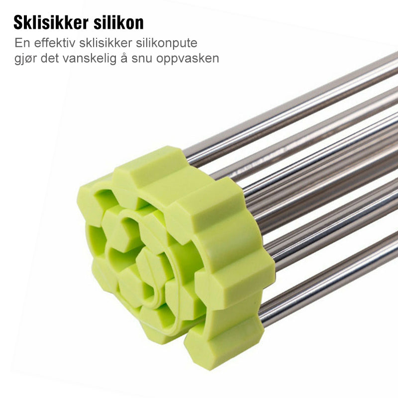 Rustfritt stål Roll Up Dish Tørrestativ, sammenleggbart