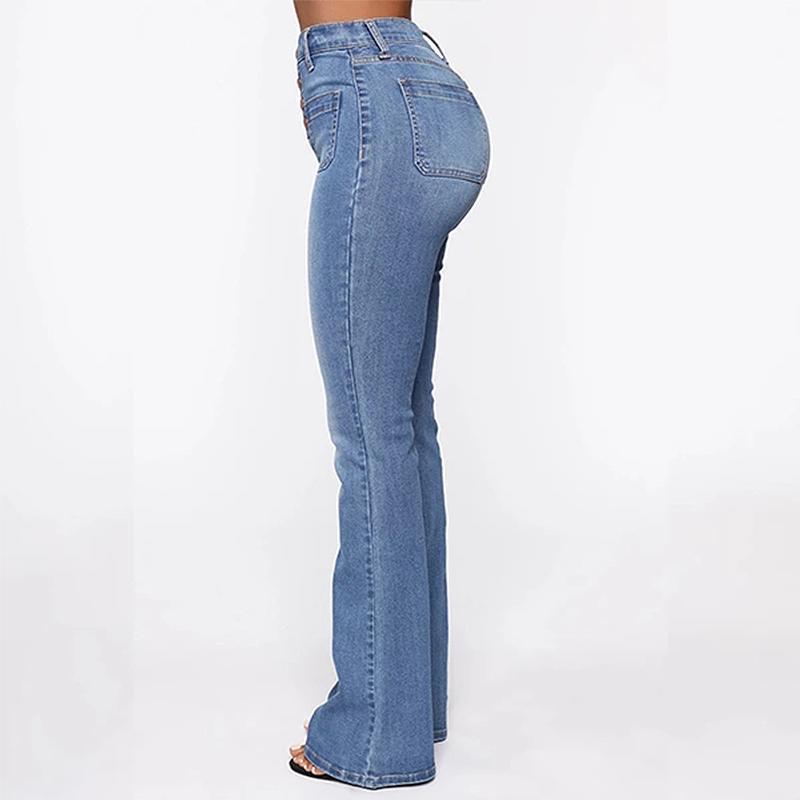 Jeans med høy midje og boot-cut og knapper