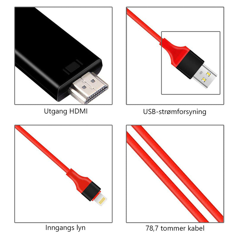 HDMI-skjermadapterkabel for iOS / Android til TV