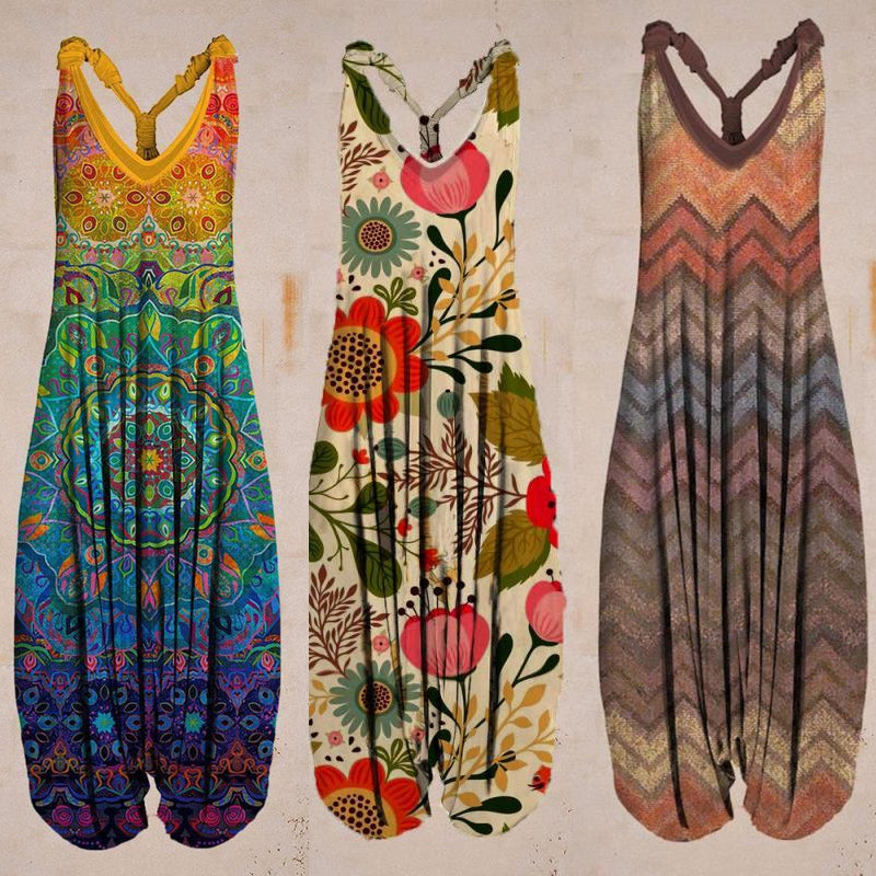 Forhåndssalg-Tanktop jumpsuit med tropisk trykk