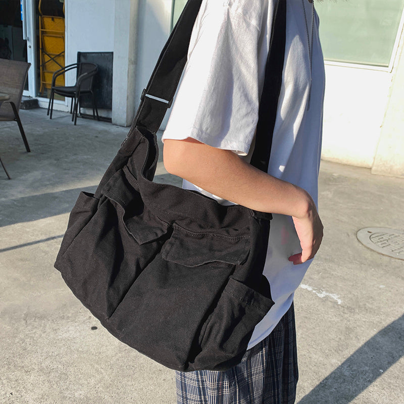 Lerret Ensfarget Messenger Bag