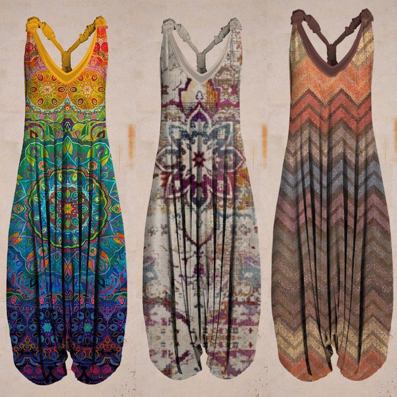 Forhåndssalg-Tanktop jumpsuit med tropisk trykk