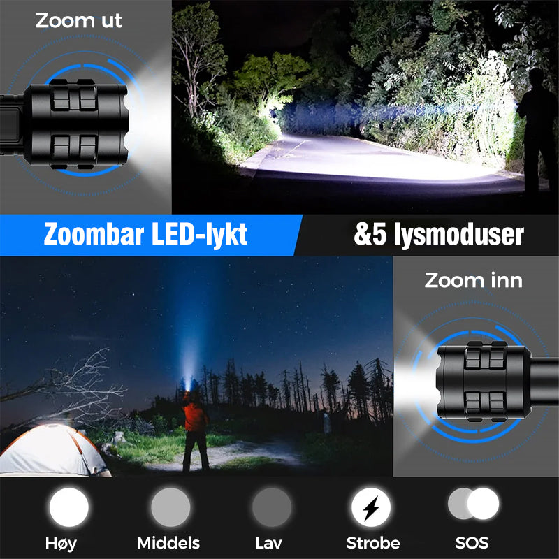 Oppladbar taktisk laserlommelykt med høy lumen