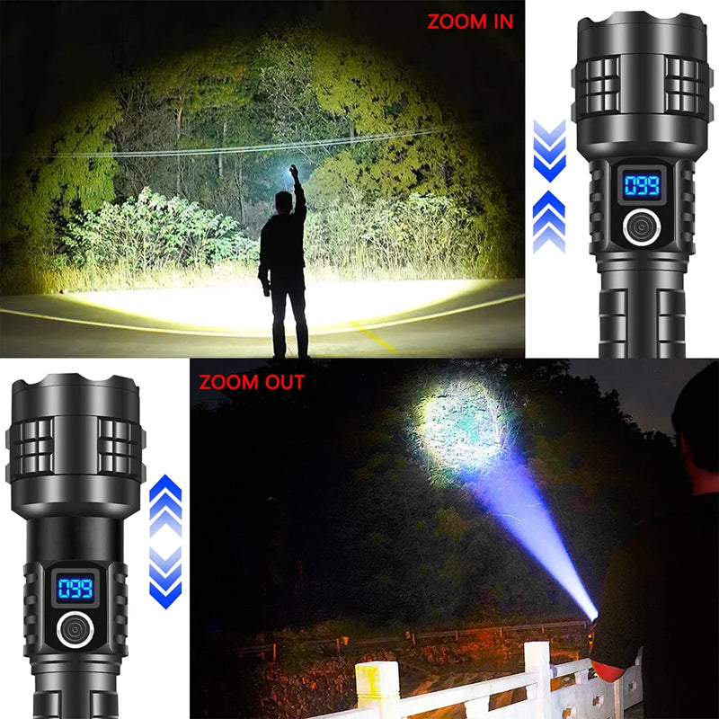 Oppladbar taktisk laserlommelykt med høy lumen