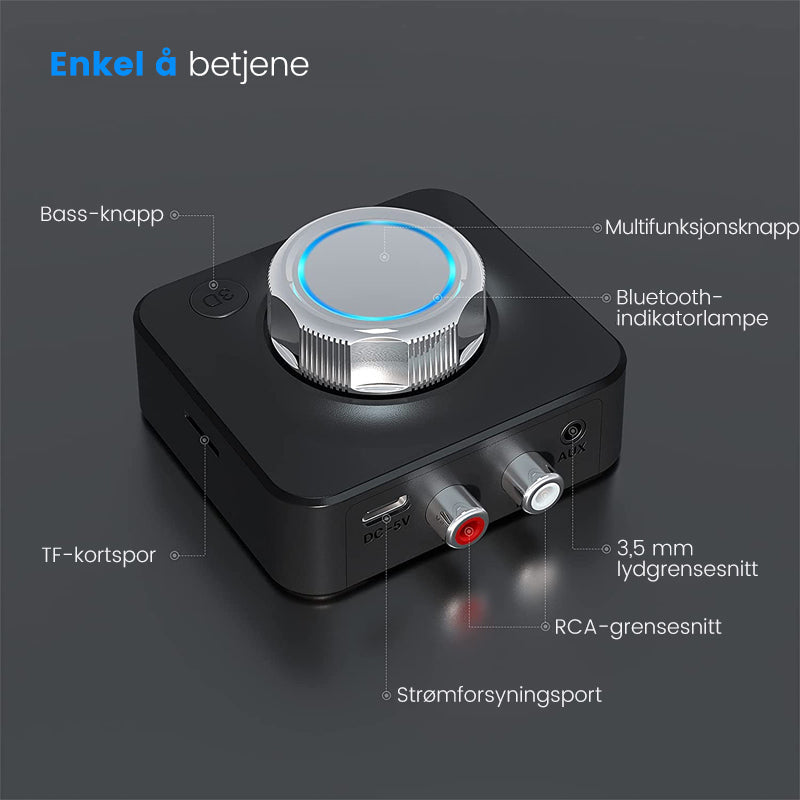 Bluetooth 5.0 Audio RCA-mottaker