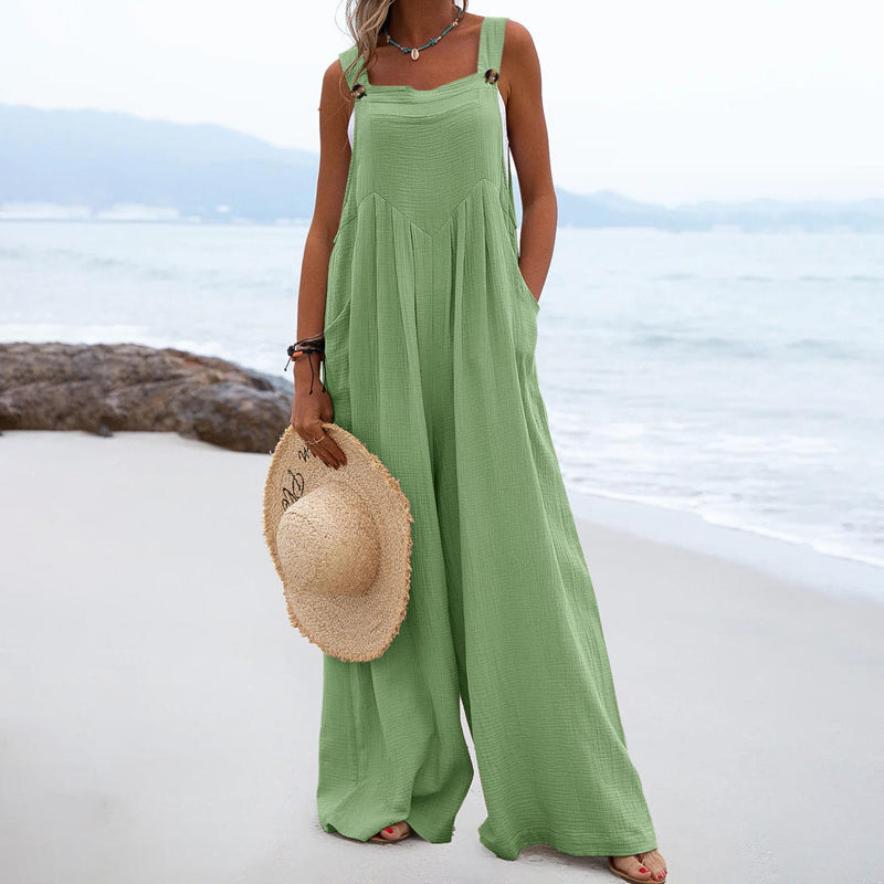 Ensfarget jumpsuit med vide ben