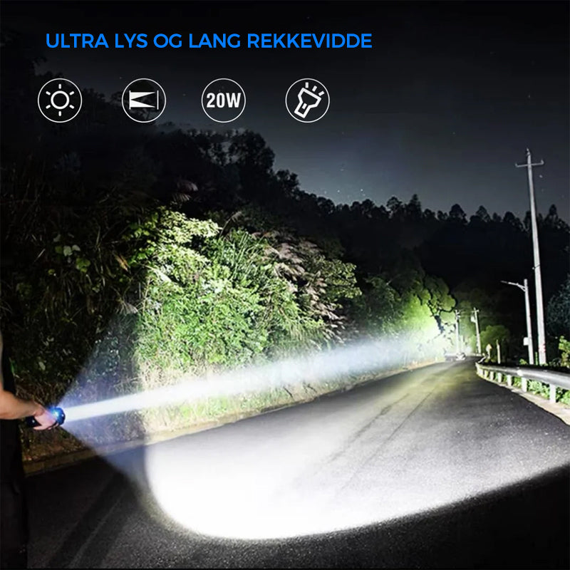 Oppladbar taktisk laserlommelykt med høy lumen