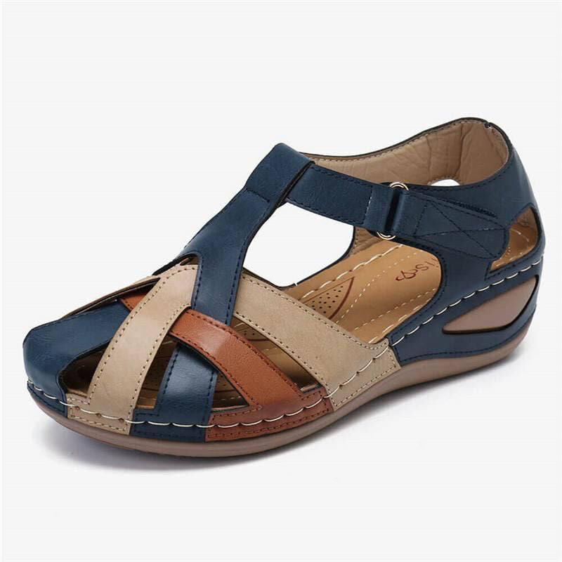 Dame Retro Runde Tå Kryss Spenne Sandaler