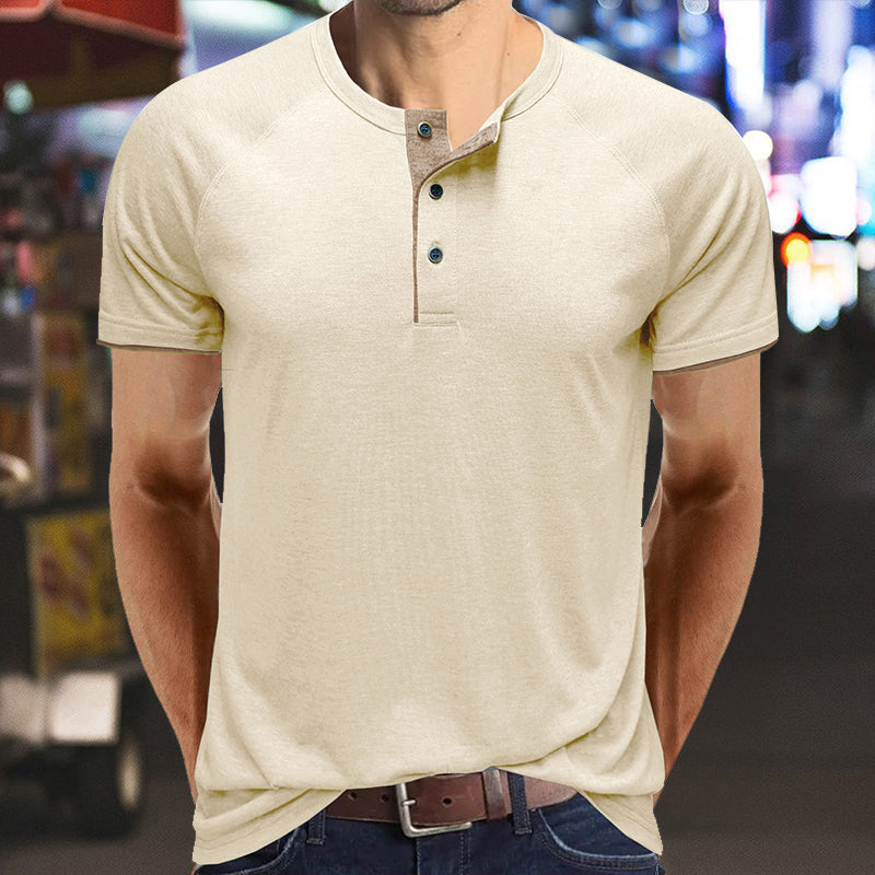 Henley Collar sommer T-skjorte for menn