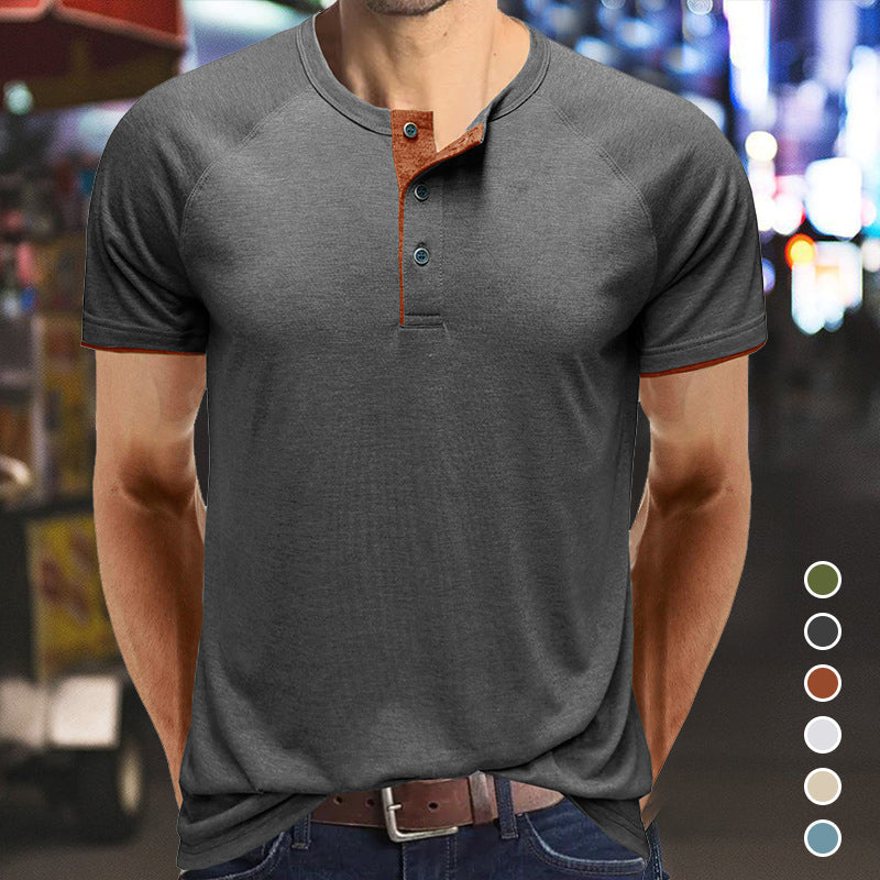 Henley Collar sommer T-skjorte for menn