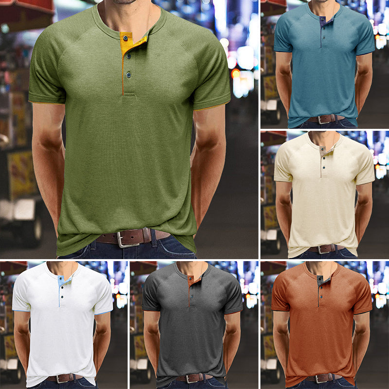 Henley Collar sommer T-skjorte for menn