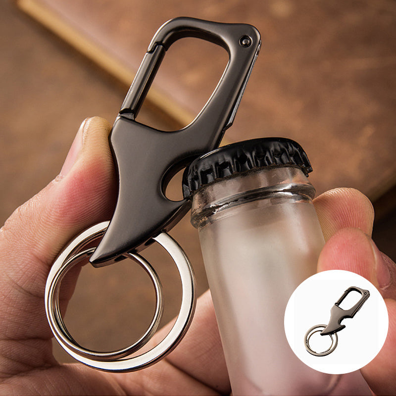 Multifunksjonelt anheng Flaskeåpner med dobbel ring Nøkkelring i metall