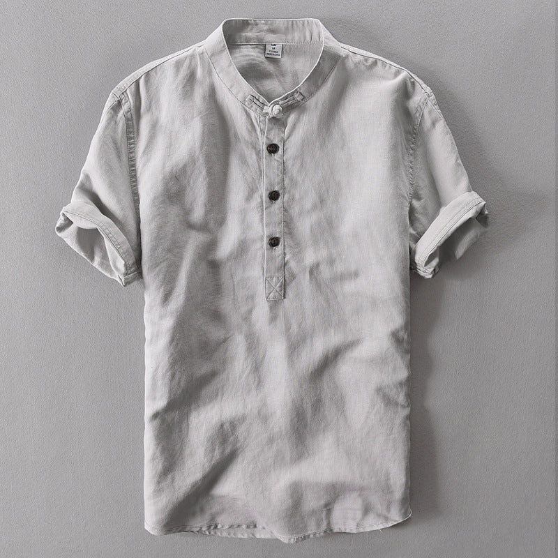 Herre sommer chinoiserie linskjorte med knapper