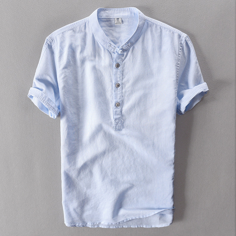Herre sommer chinoiserie linskjorte med knapper